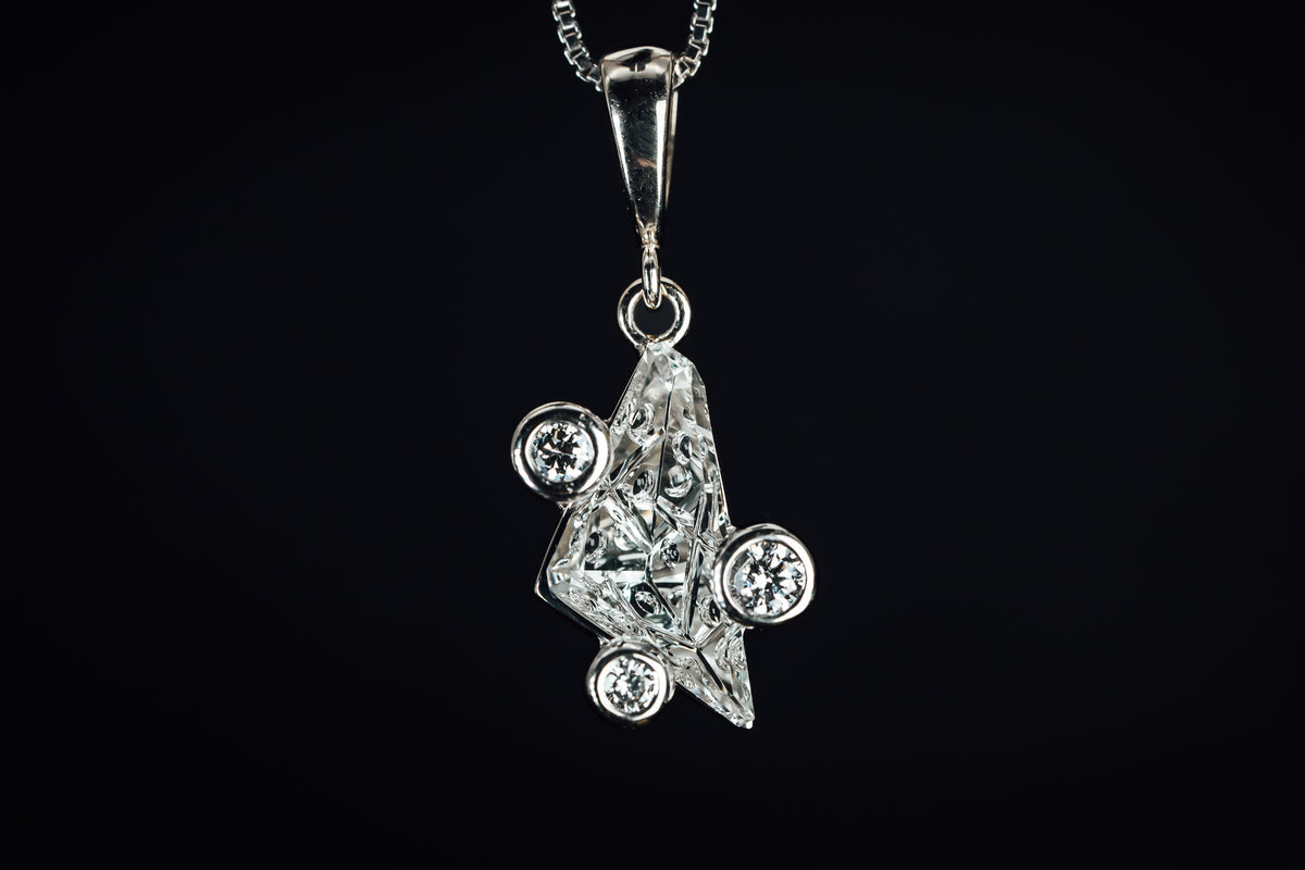 14k White Gold Goshenite Beryl and Diamond Pendant