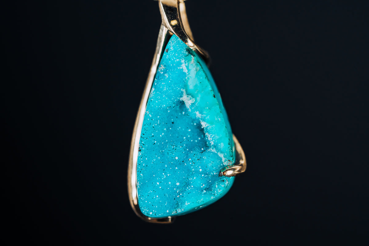 14k Yellow Gold Custom Chrysocolla Druzy Pendant