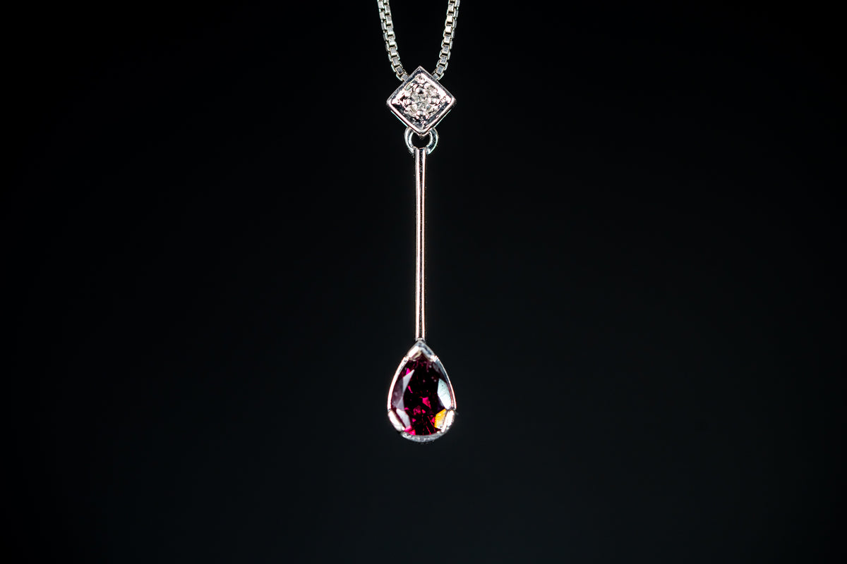 14k White Gold Rhodolite Garnet and Diamond Pendant