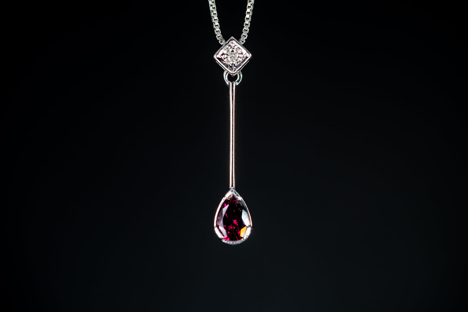 14k White Gold Rhodolite Garnet and Diamond Pendant