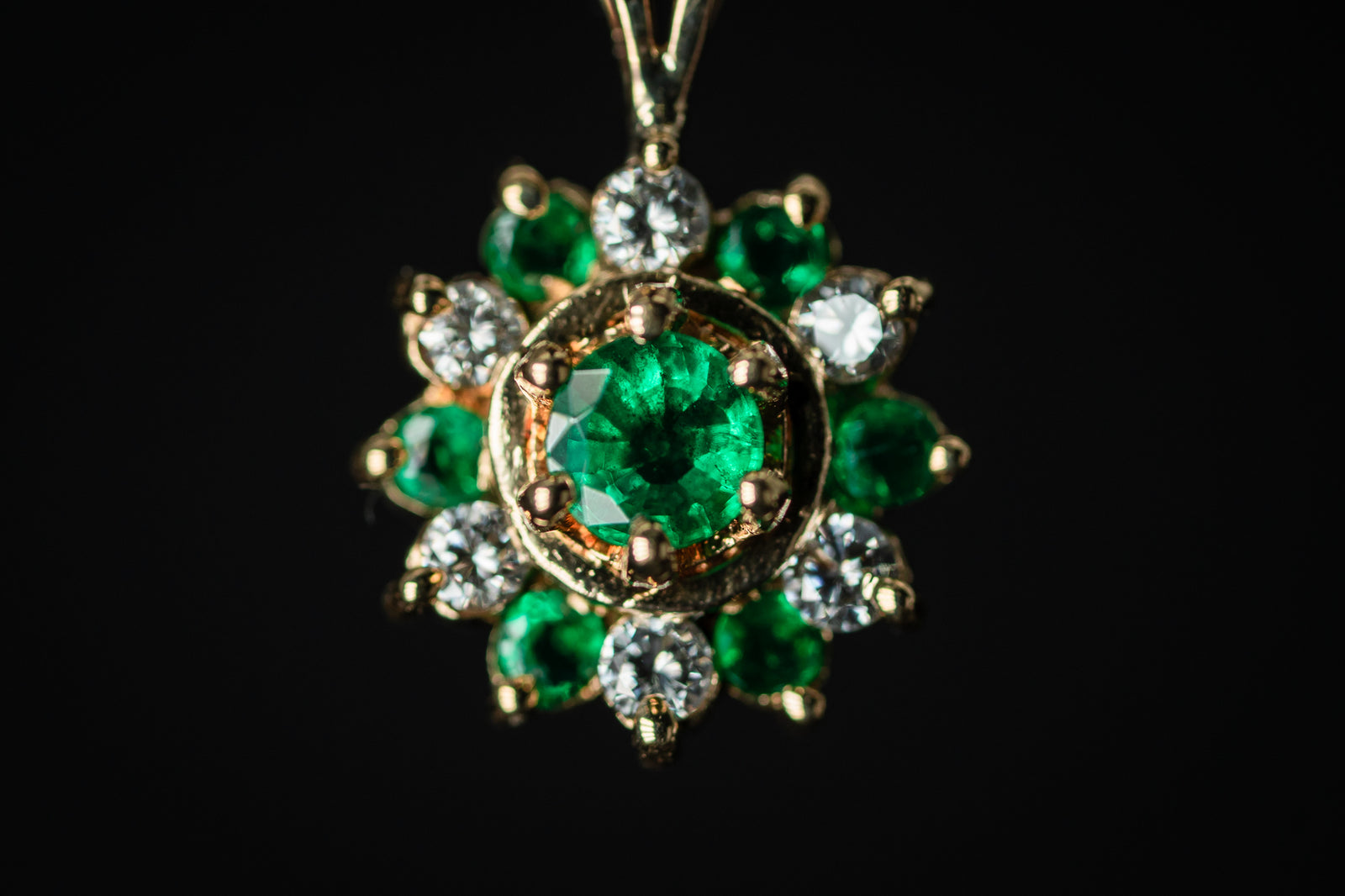 14k Yellow Gold Emerald and Diamond Pendant