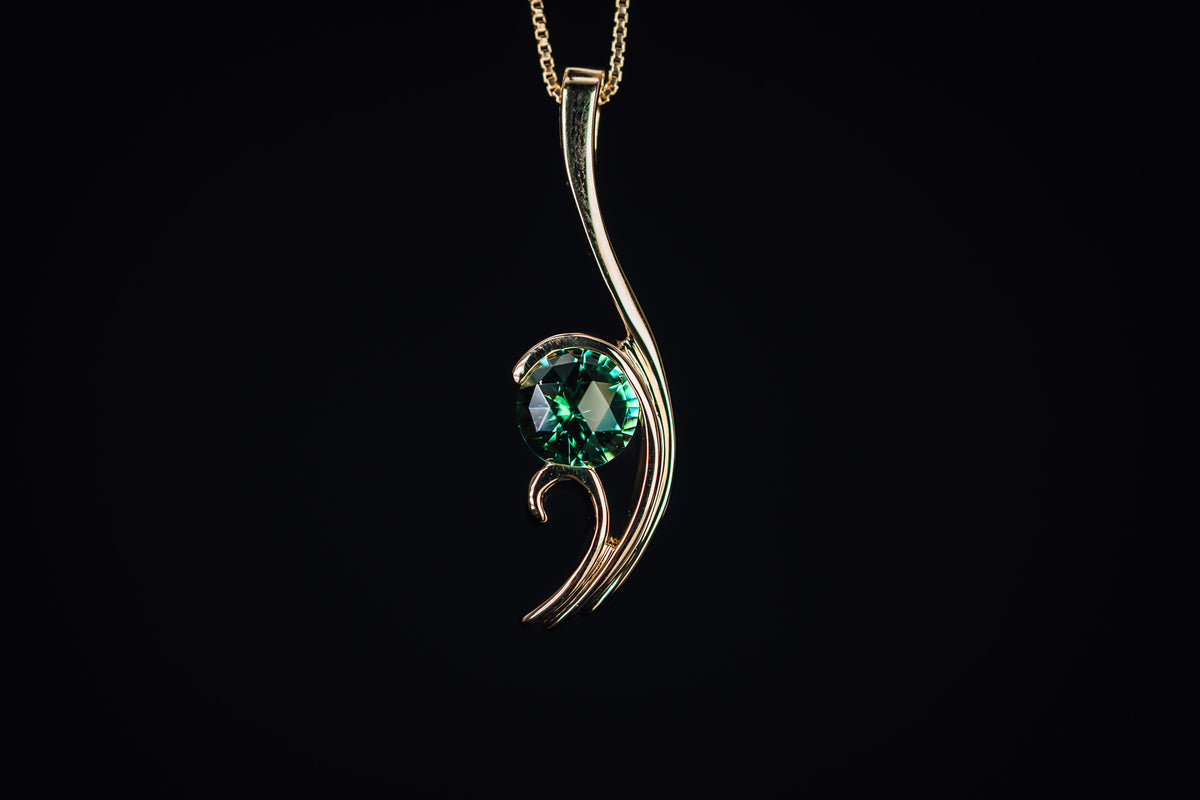 14k Yellow Gold Custom Green Tourmaline Pendant