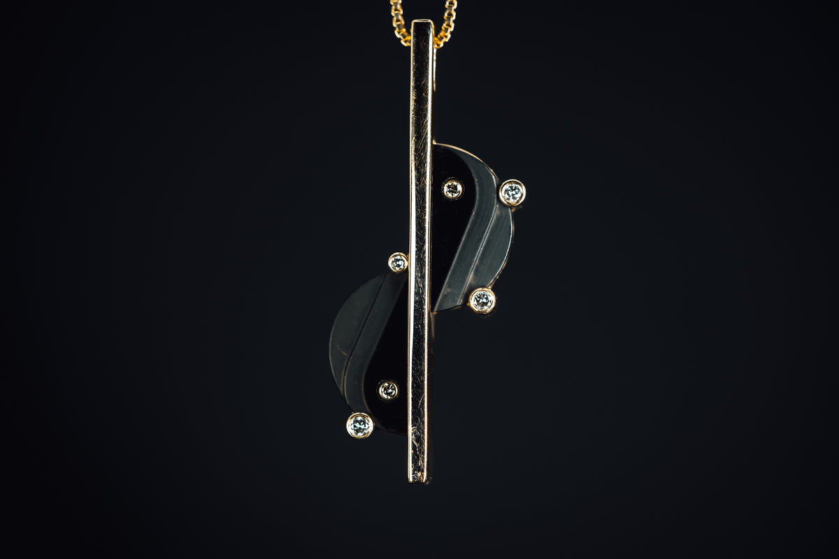14k Yellow Gold Onyx and Diamond Pendant