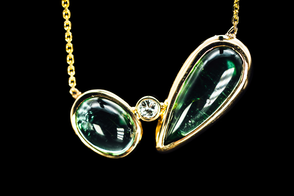 14k Yellow Gold Custom Tourmaline and Diamond Necklace
