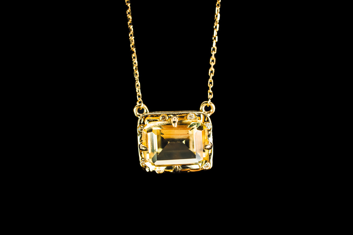 14k Yellow Gold Citrine and Diamond Necklace