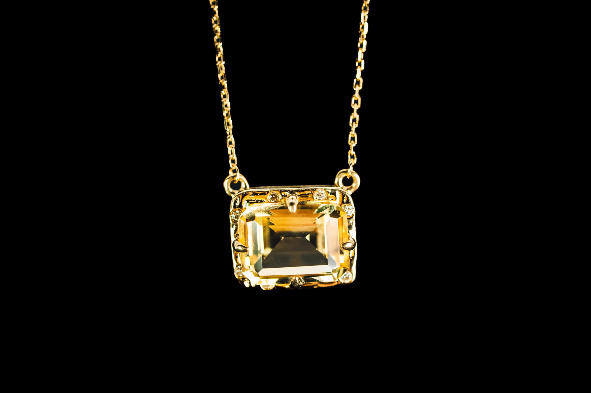 14k Yellow Gold Citrine and Diamond Necklace