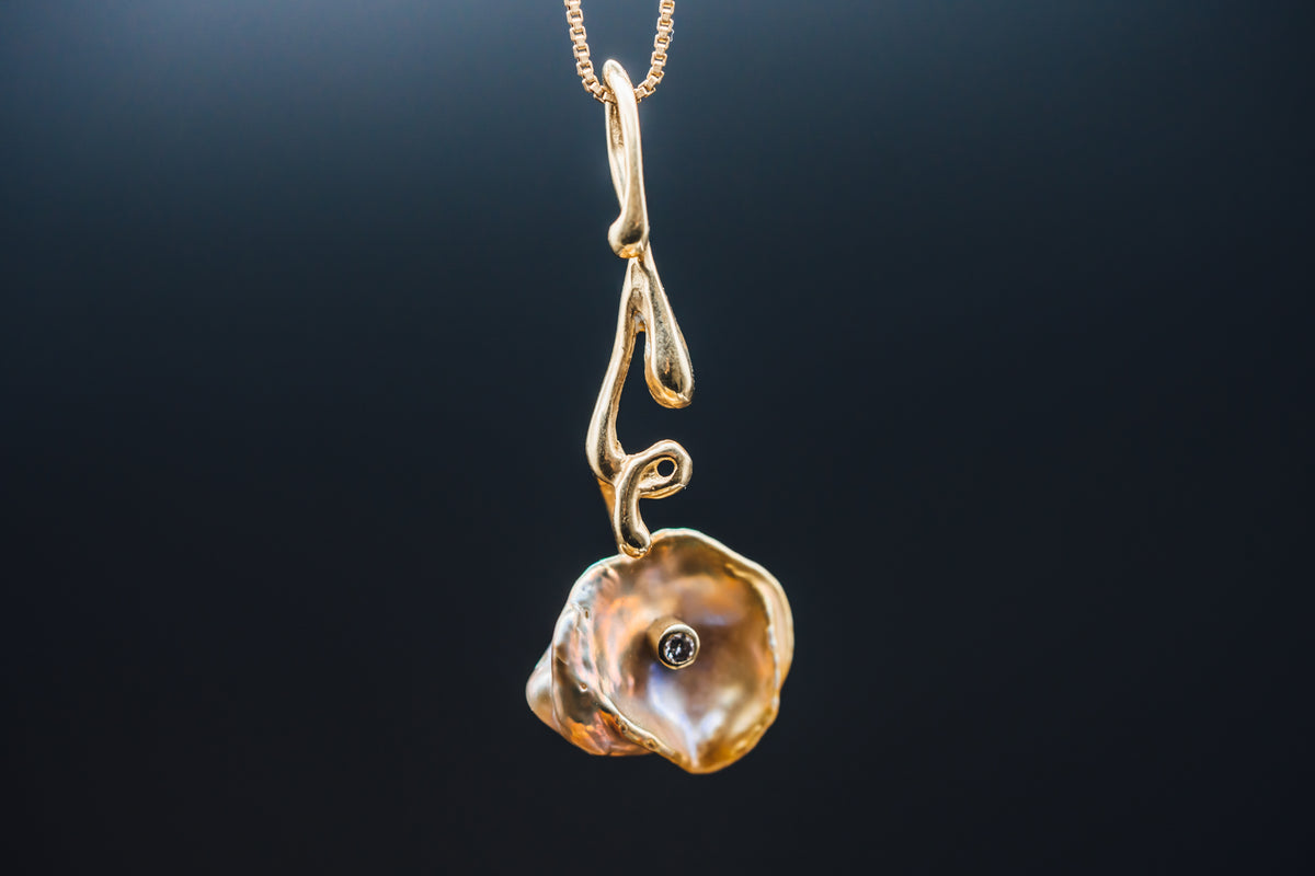 14k Yellow Gold Pearl and Diamond Pendant