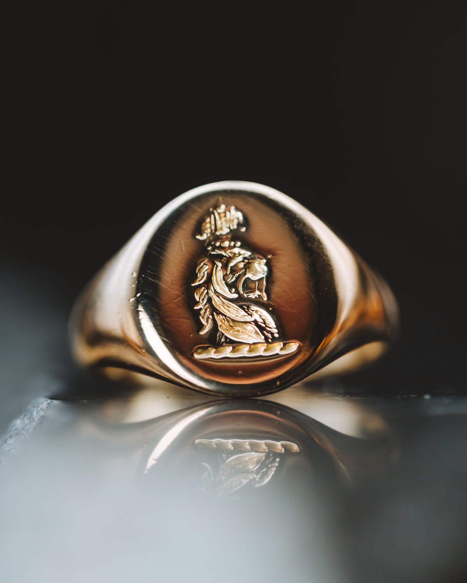 14k Yellow Gold Estate Lion Head Signet Ring
