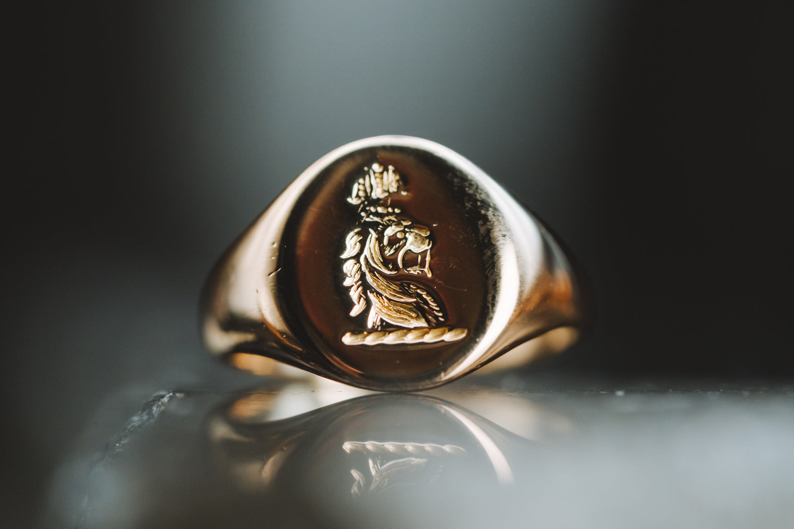 14k Yellow Gold Estate Lion Head Signet Ring