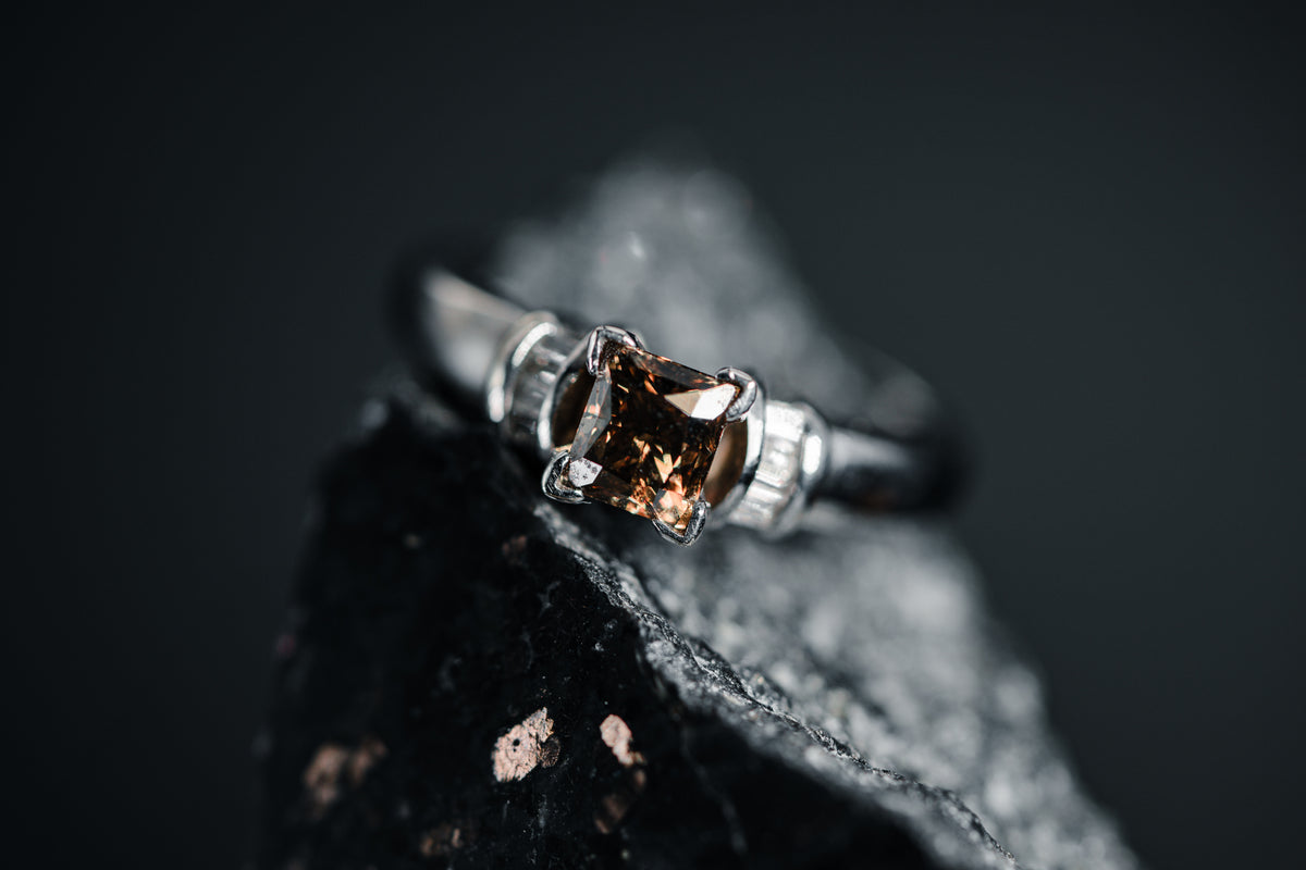 14k White Gold Chocolate and White Baguette Diamond Ring