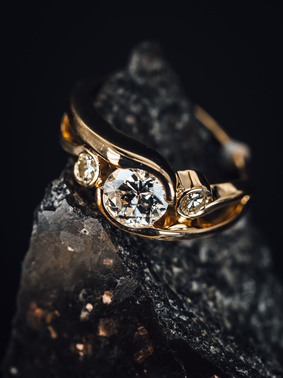 14k Yellow Gold 3 Stone Diamond Ring