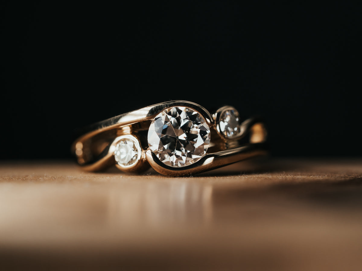 14k Yellow Gold 3 Stone Diamond Ring