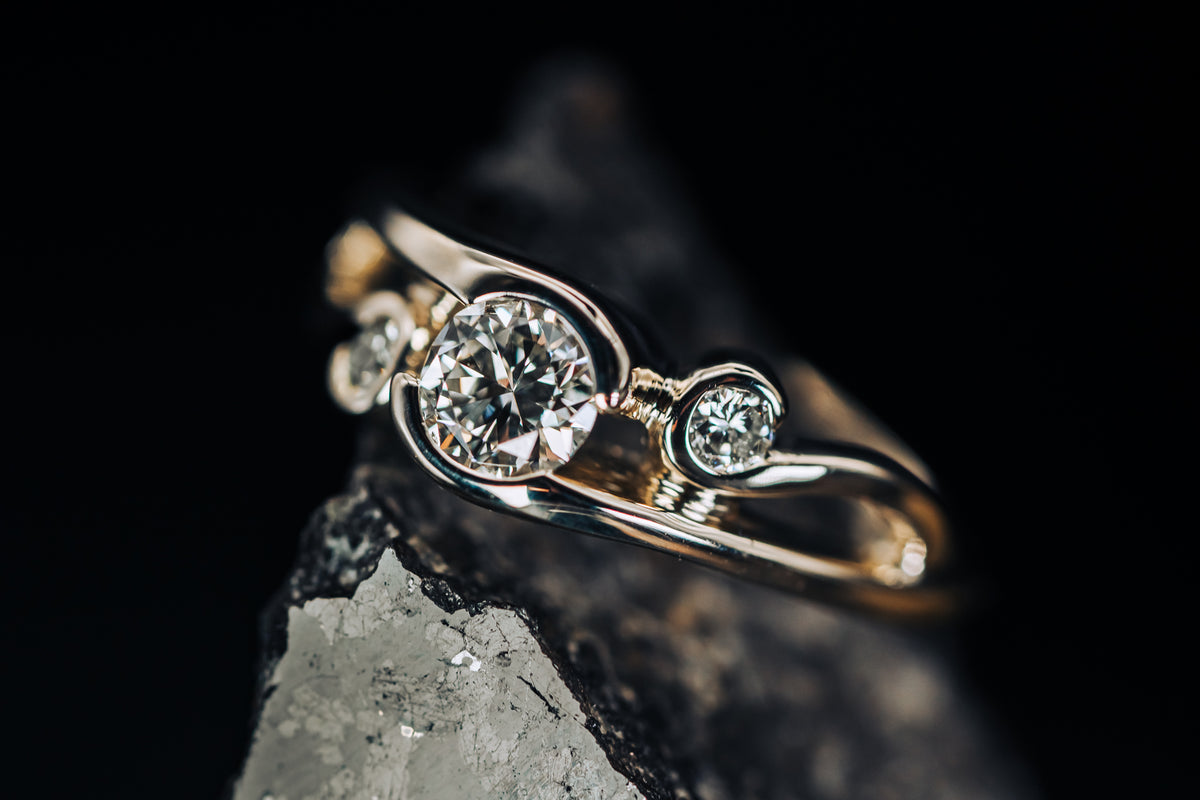 14k White Gold 3 Stone Diamond Engagement Ring