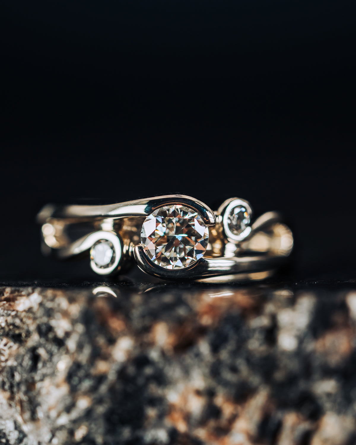 14k White Gold 3 Stone Diamond Engagement Ring