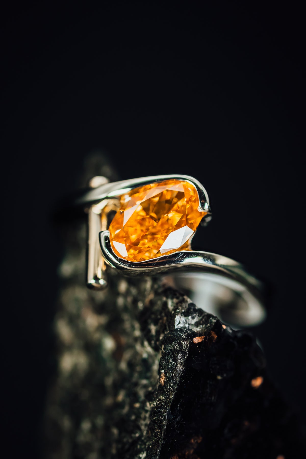 14k White Gold Lab Grown Orange Diamond Ring