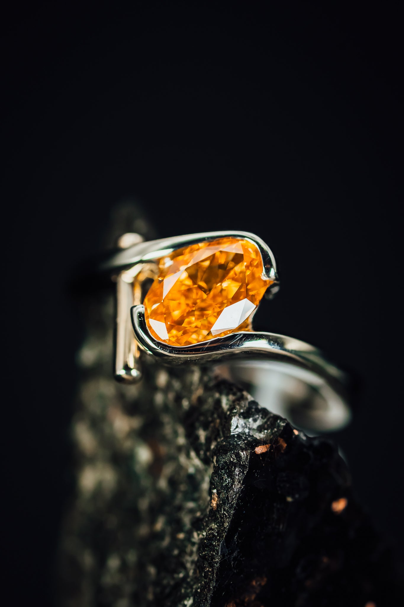 14k White Gold Lab Grown Orange Diamond Ring