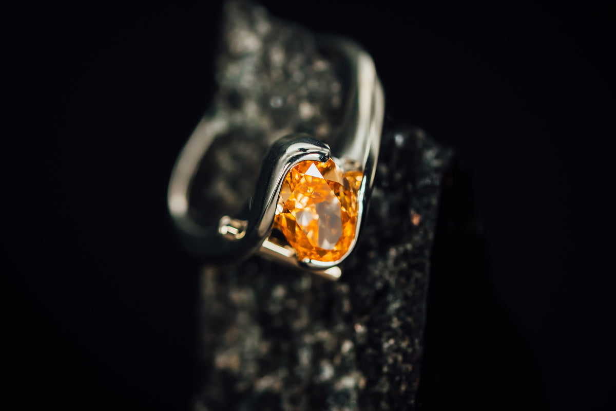 14k White Gold Lab Grown Orange Diamond Ring