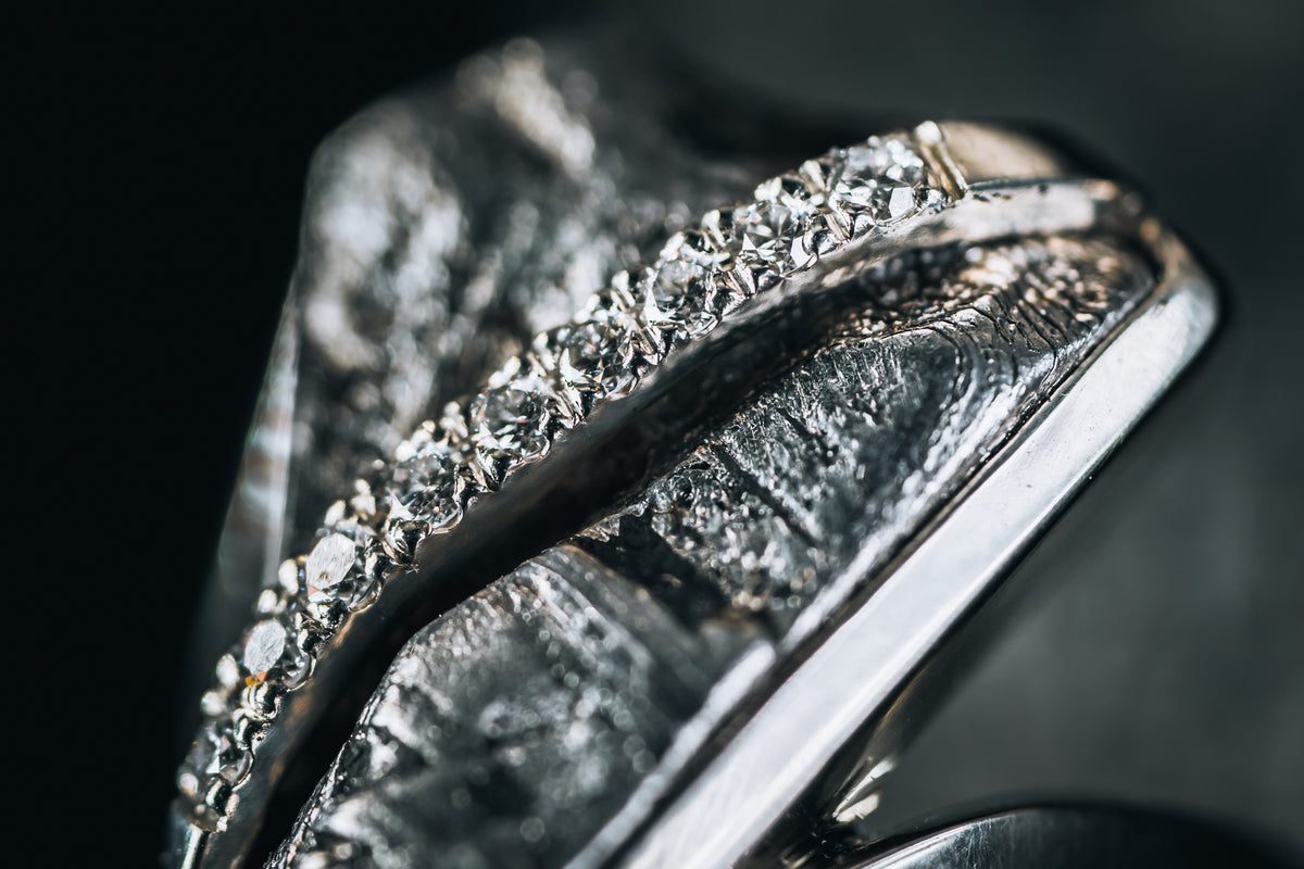 14k White Gold Meteorite and Diamond Ring