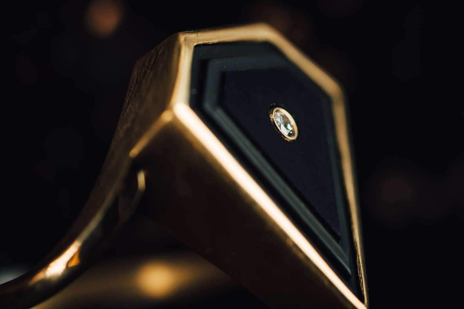 14k Yellow Gold Onyx and Diamond Ring