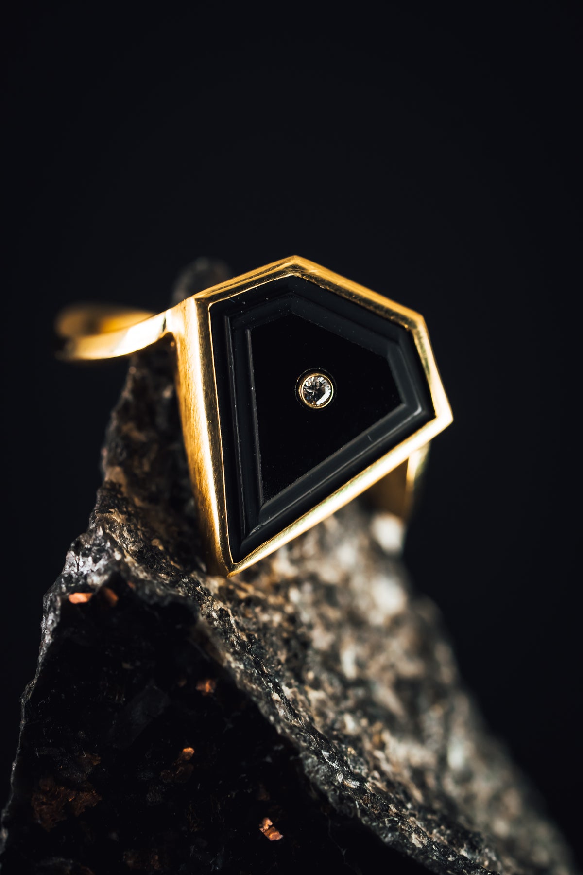 14k Yellow Gold Onyx and Diamond Ring