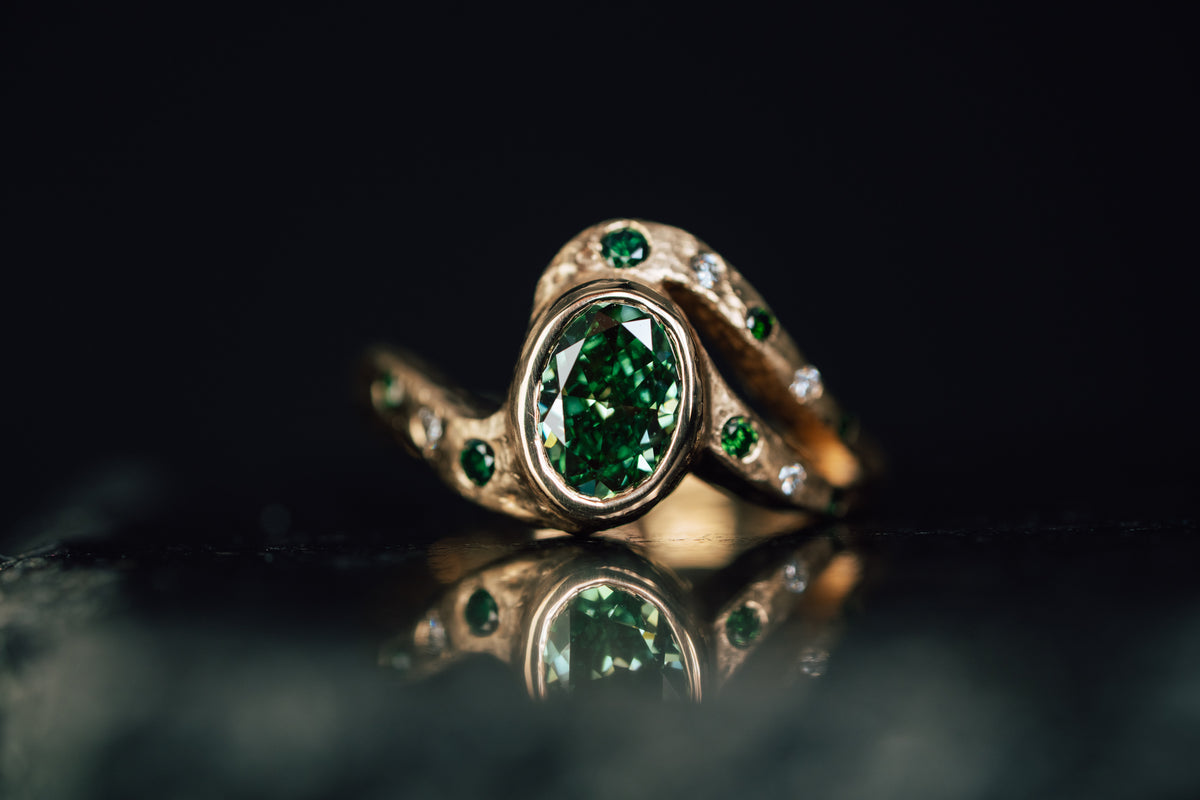 14k Yellow Gold Lab Grown Green Diamond Ring