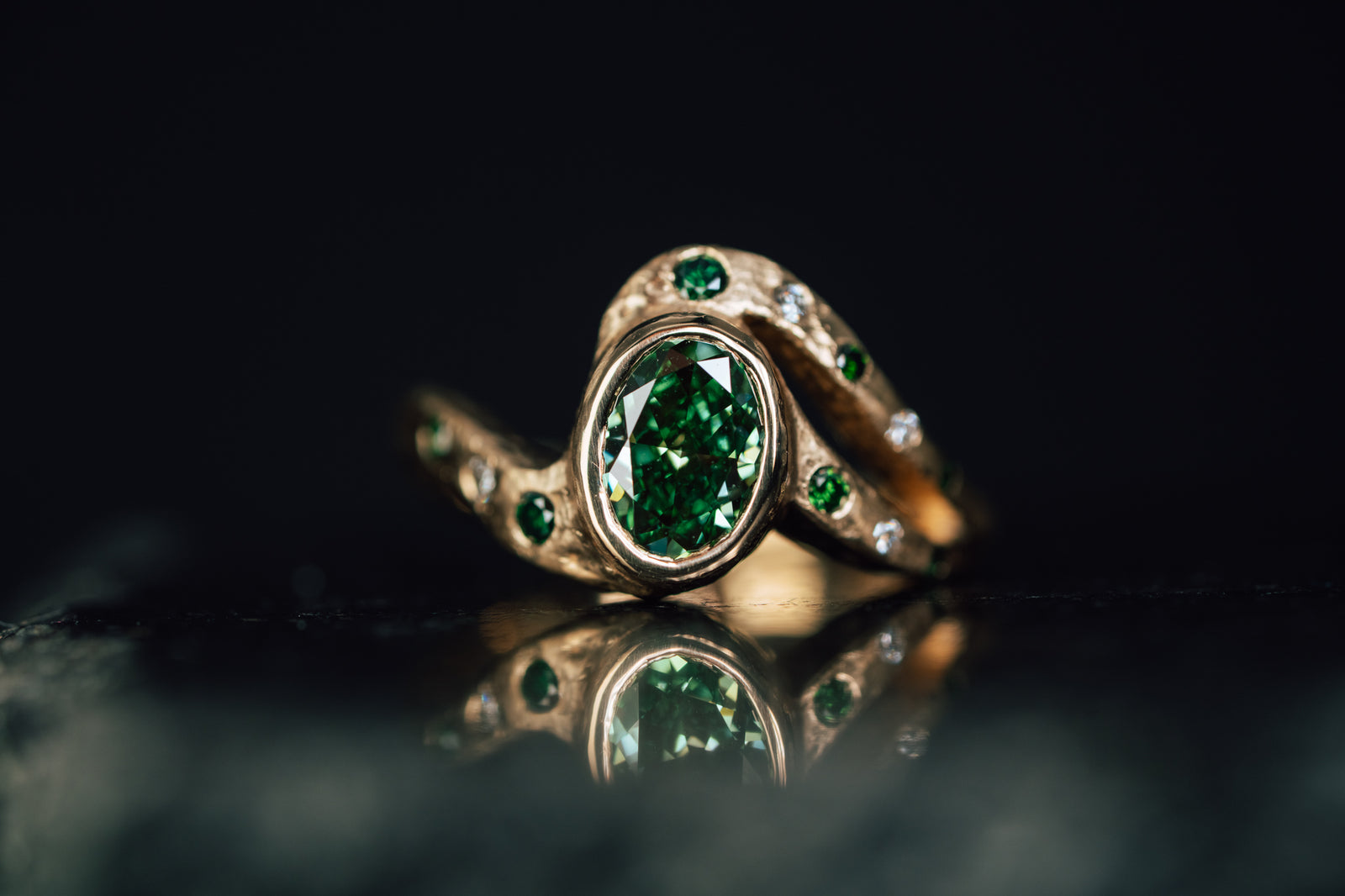 14k Yellow Gold Lab Grown Green Diamond Ring