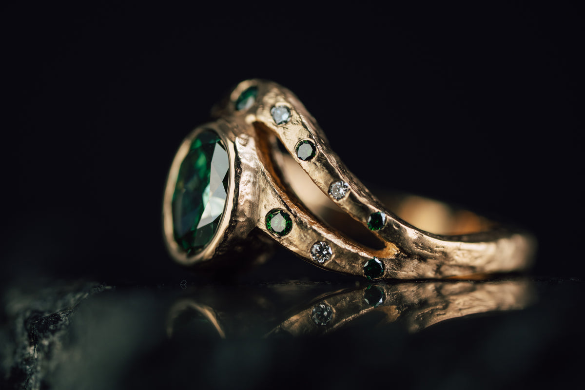 14k Yellow Gold Lab Grown Green Diamond Ring