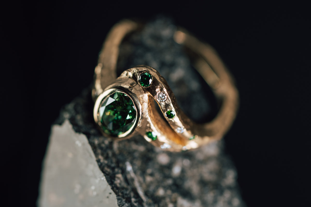 14k Yellow Gold Lab Grown Green Diamond Ring