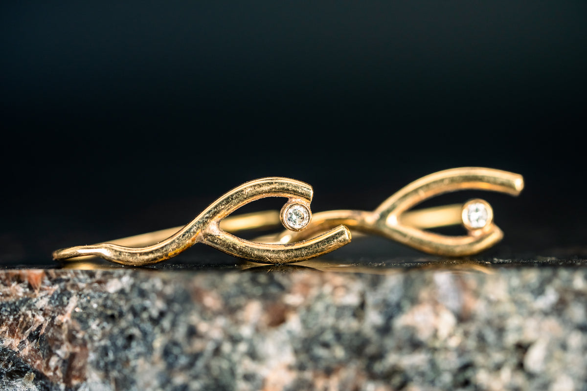 14k Yellow Gold Diamond Wishbone Earrings