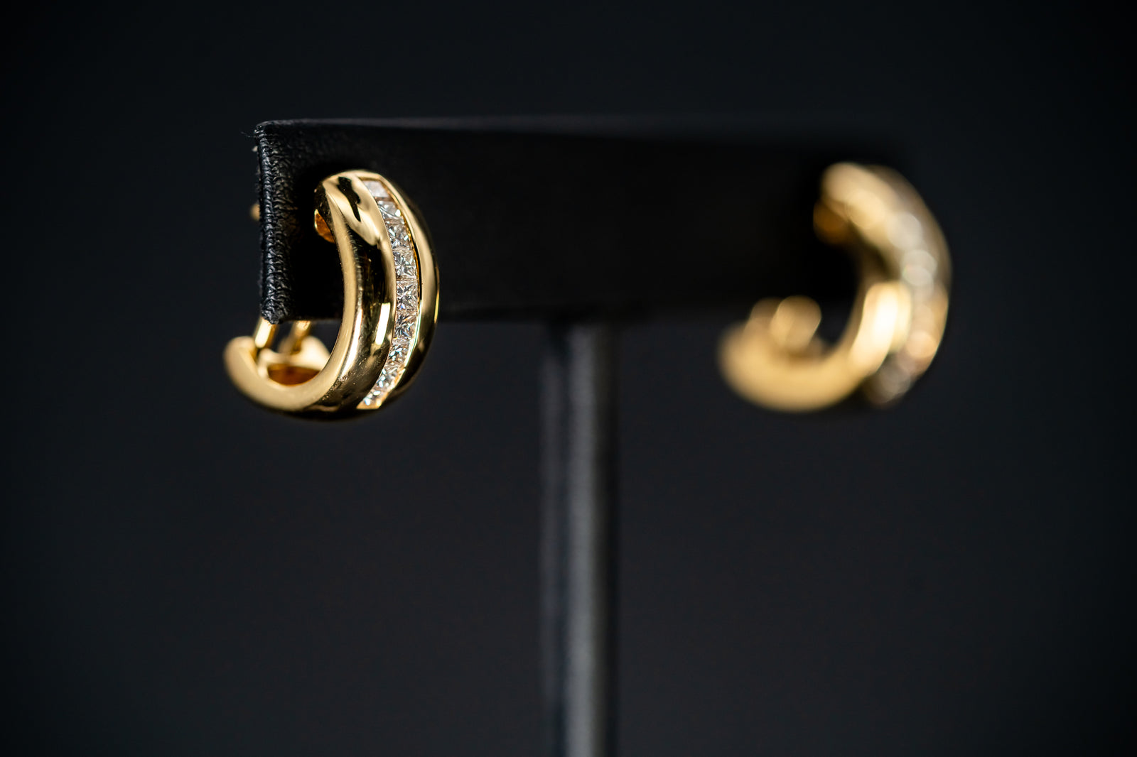 14k Yellow Gold Diamond Omega Hinged Hoop Earrings