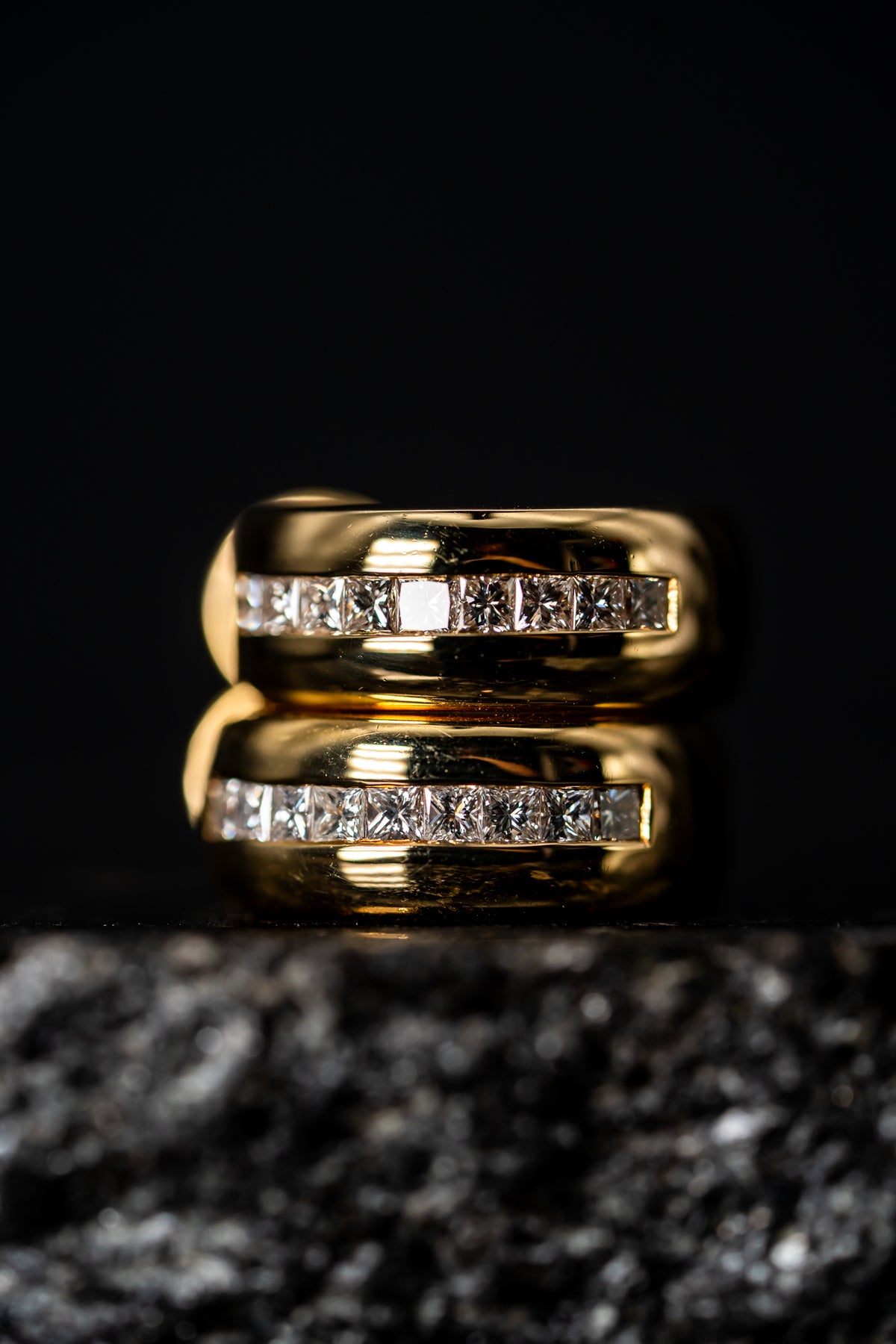 14k Yellow Gold Diamond Omega Hinged Hoop Earrings