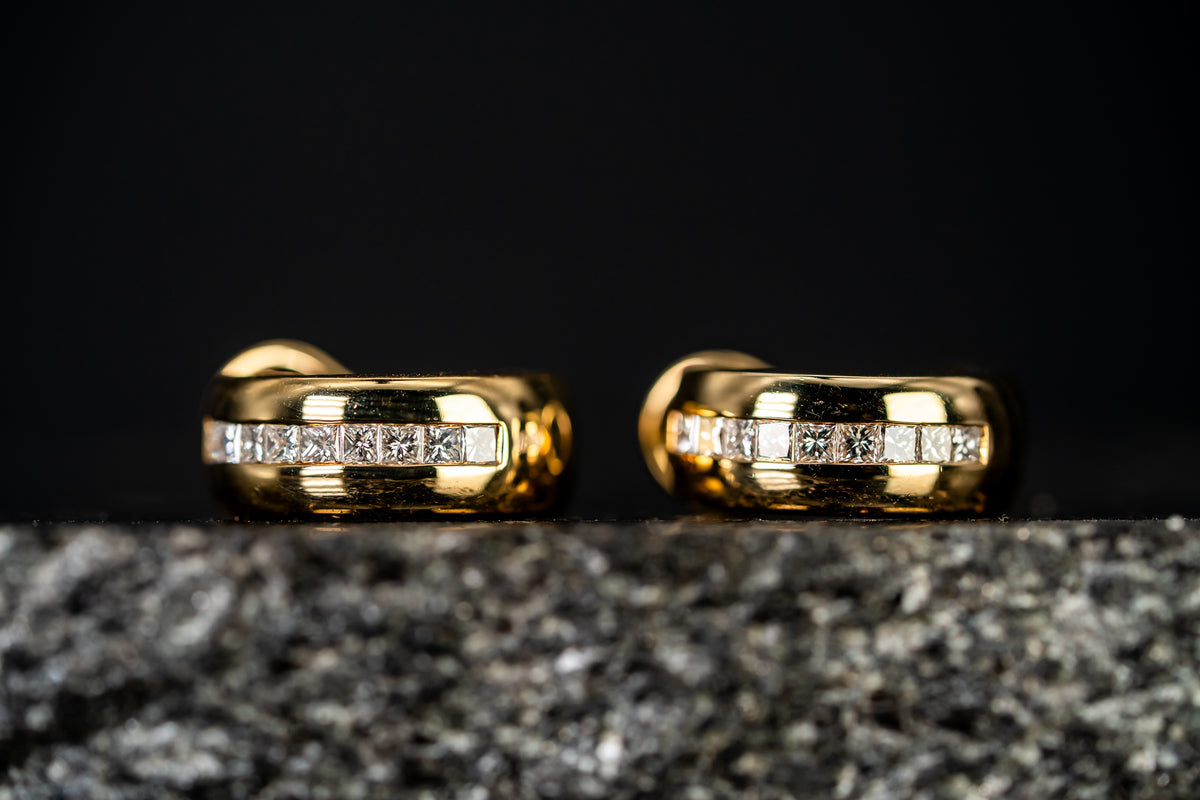 14k Yellow Gold Diamond Omega Hinged Hoop Earrings