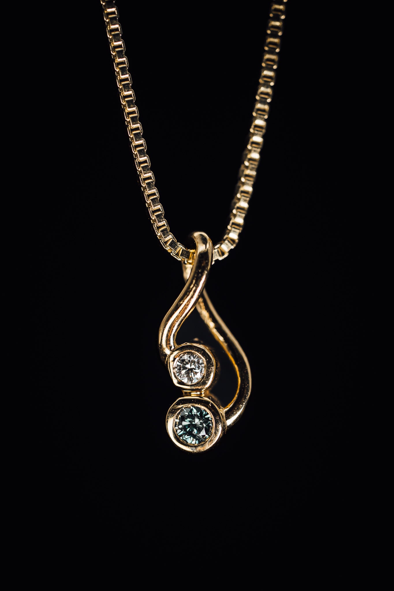 14k Yellow Gold Two Diamond Pendant