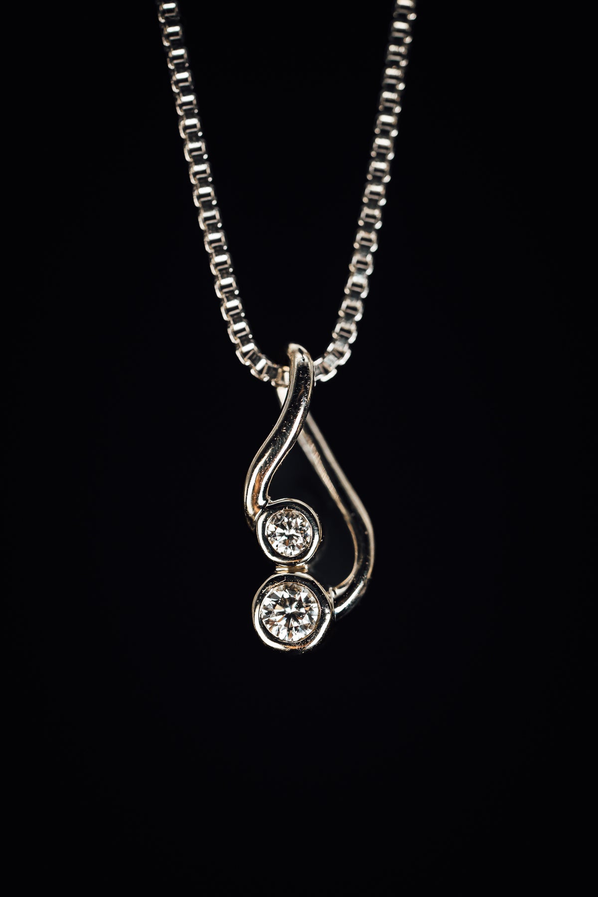 14k White Gold Two Diamond Pendant