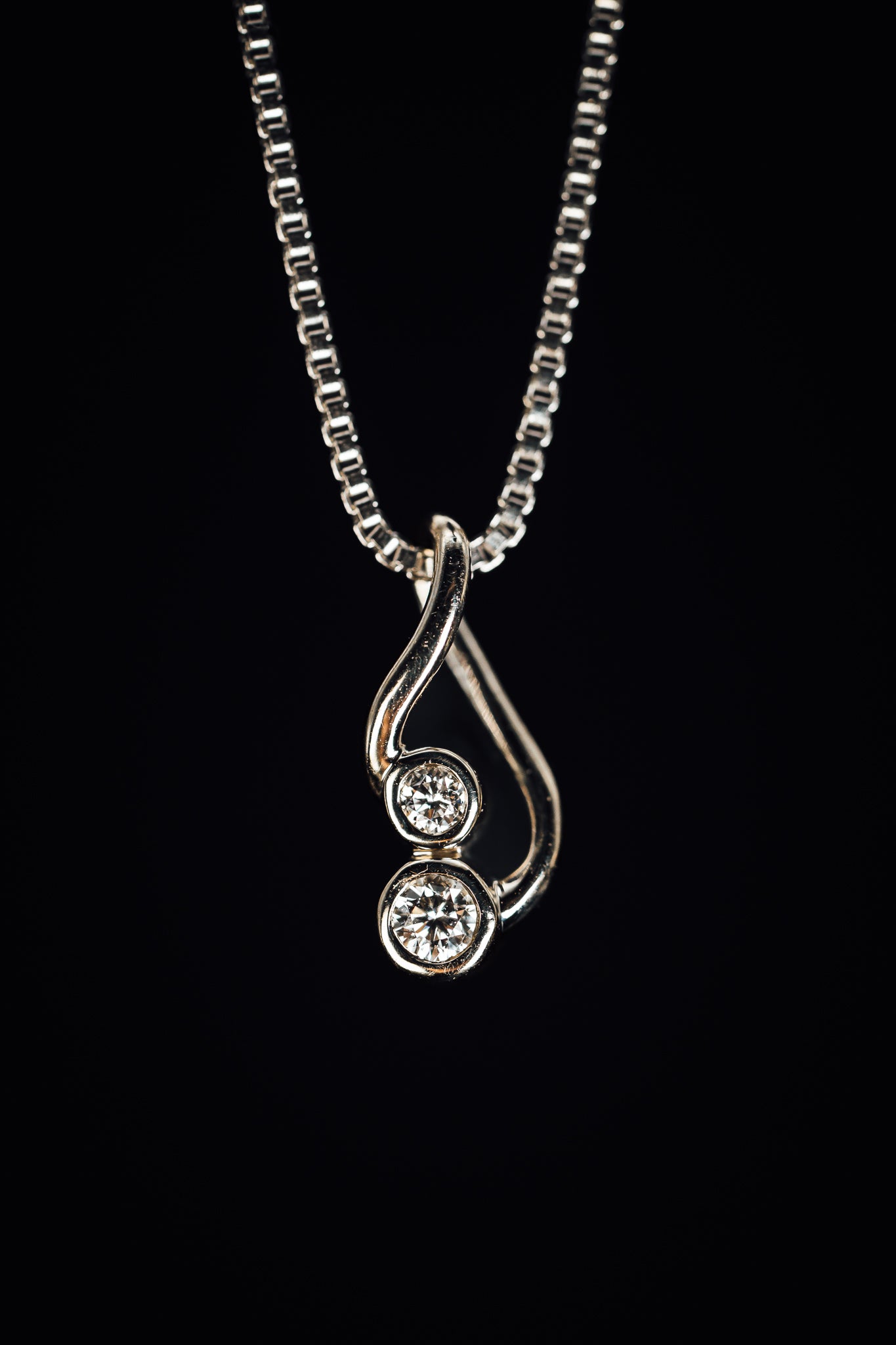 14k White Gold Two Diamond Pendant