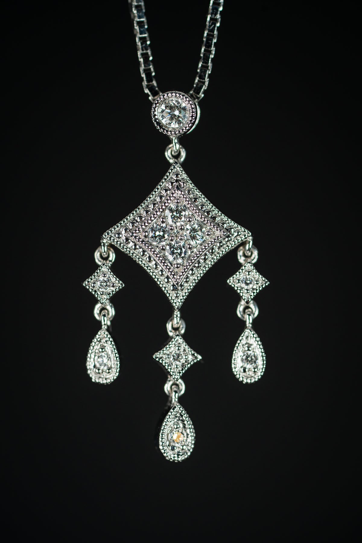 14k White Gold Diamond Chandelier Style Drop Pendant