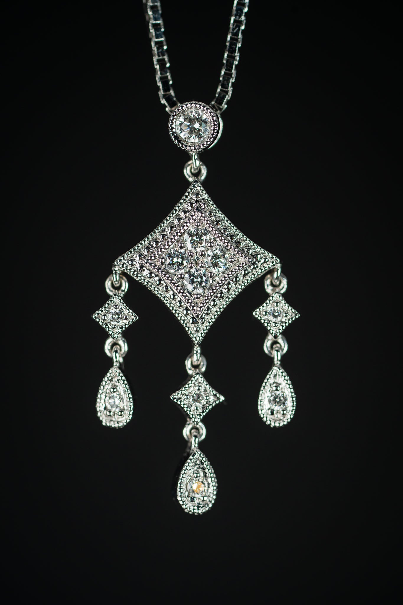 14k White Gold Diamond Chandelier Style Drop Pendant