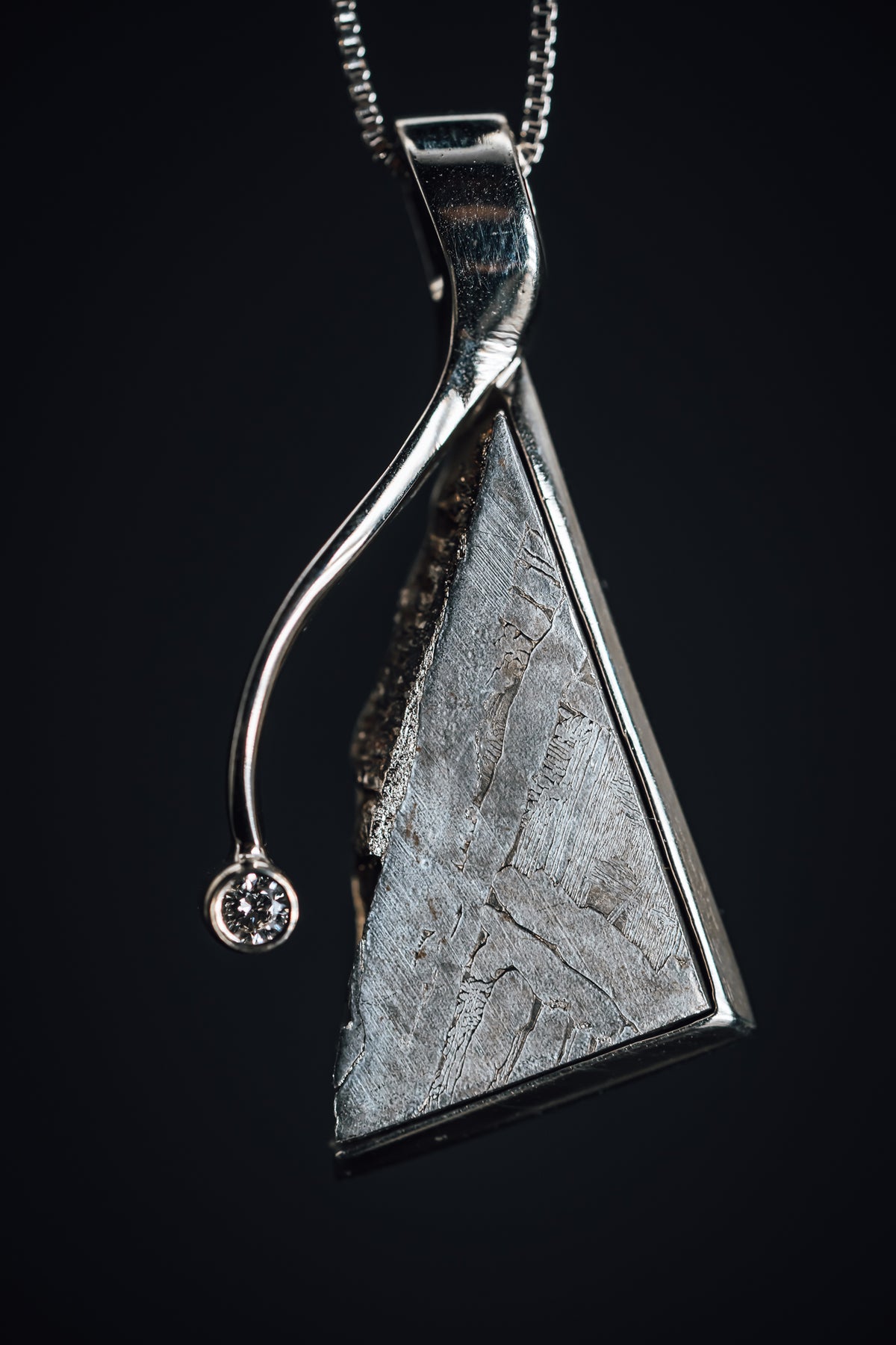 14k White Gold Custom Meteorite and Diamond Pendant