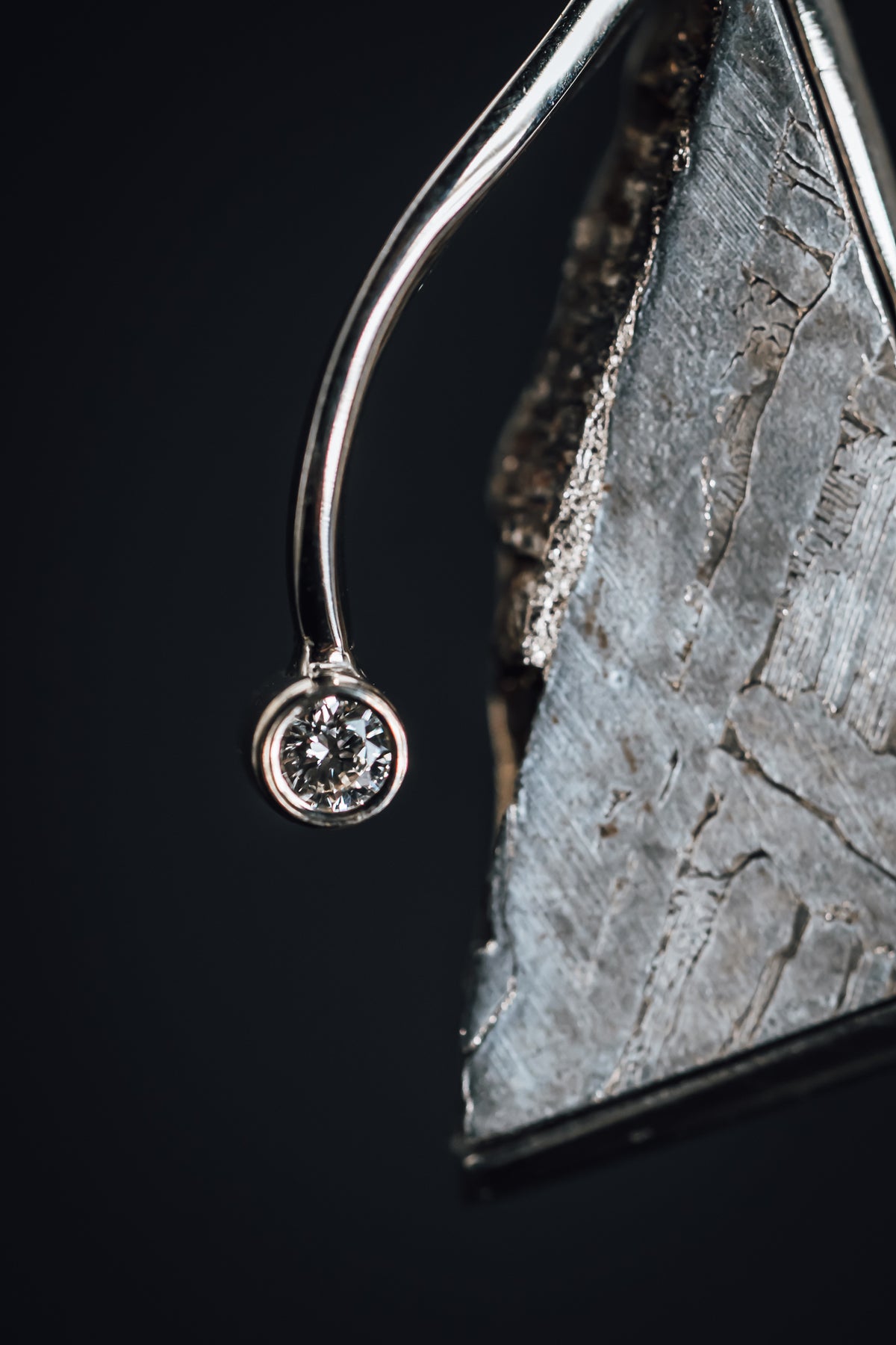 14k White Gold Custom Meteorite and Diamond Pendant