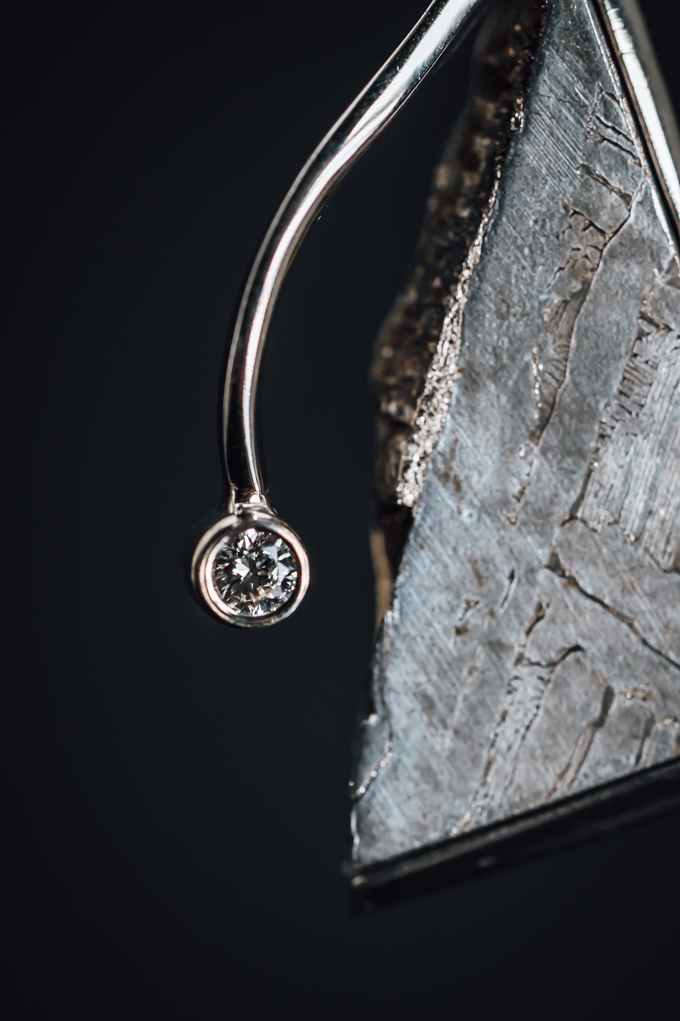 14k White Gold Custom Meteorite and Diamond Pendant