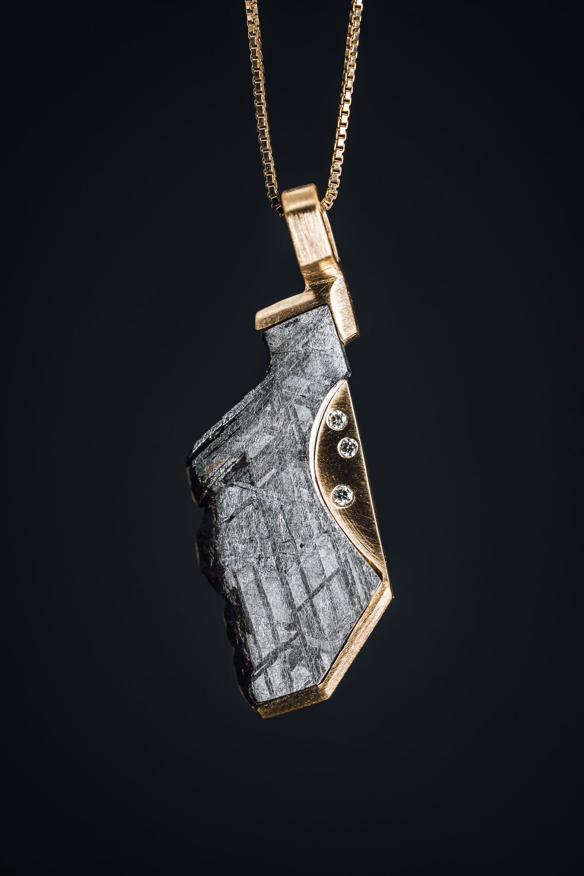 14k Yellow Gold Custom Meteorite and Diamond Pendant