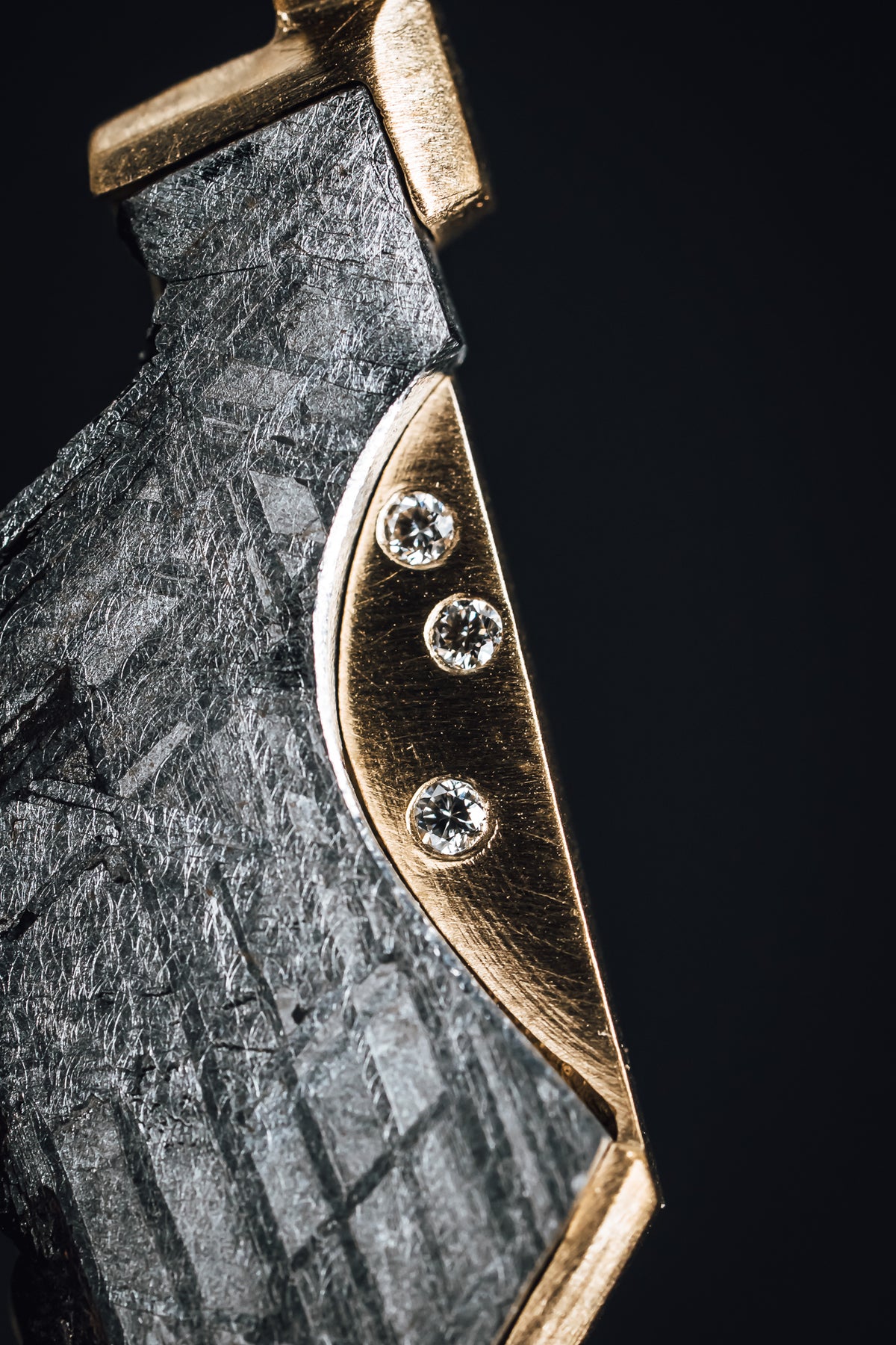 14k Yellow Gold Custom Meteorite and Diamond Pendant