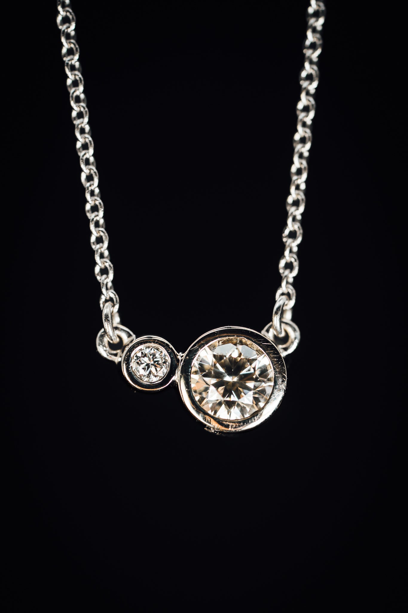 14k White Gold Two Diamond Necklace