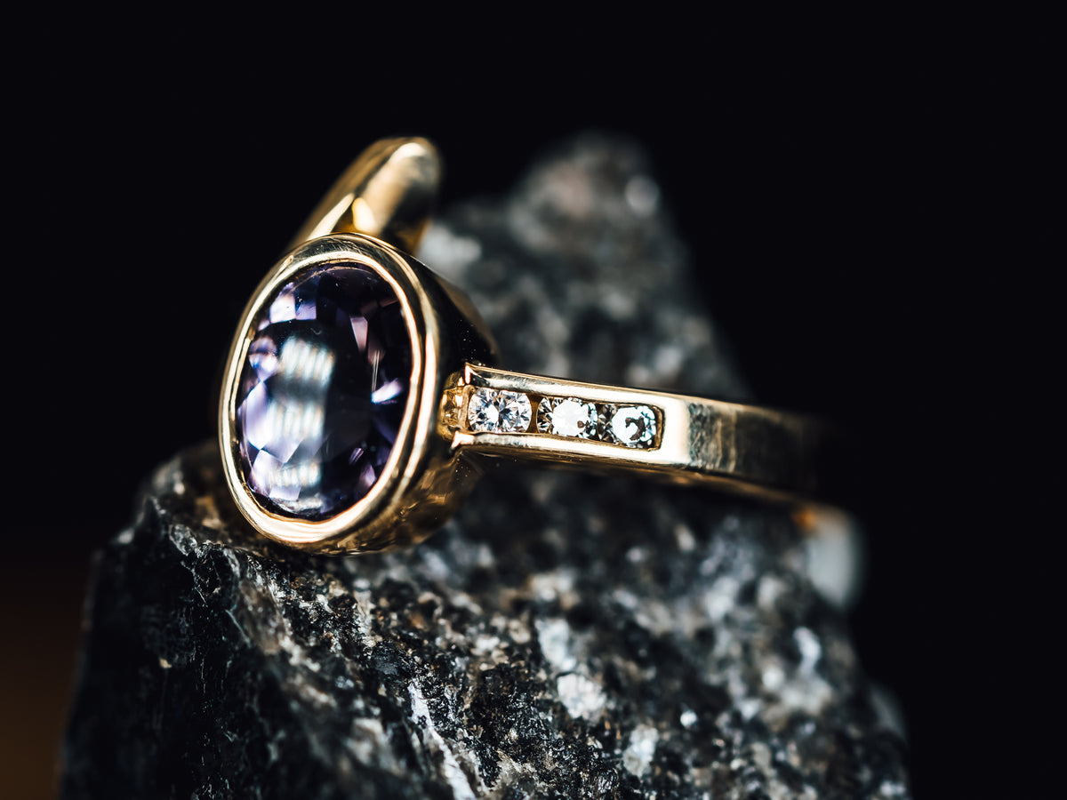 14k Yellow Gold Pink Spinel and Diamond Ring