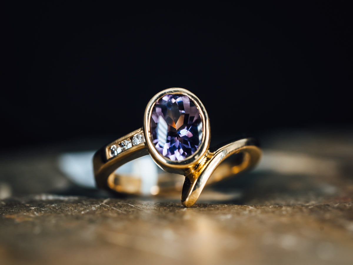 14k Yellow Gold Pink Spinel and Diamond Ring