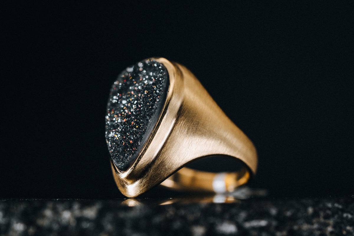 14k Yellow Gold Druzy Ring
