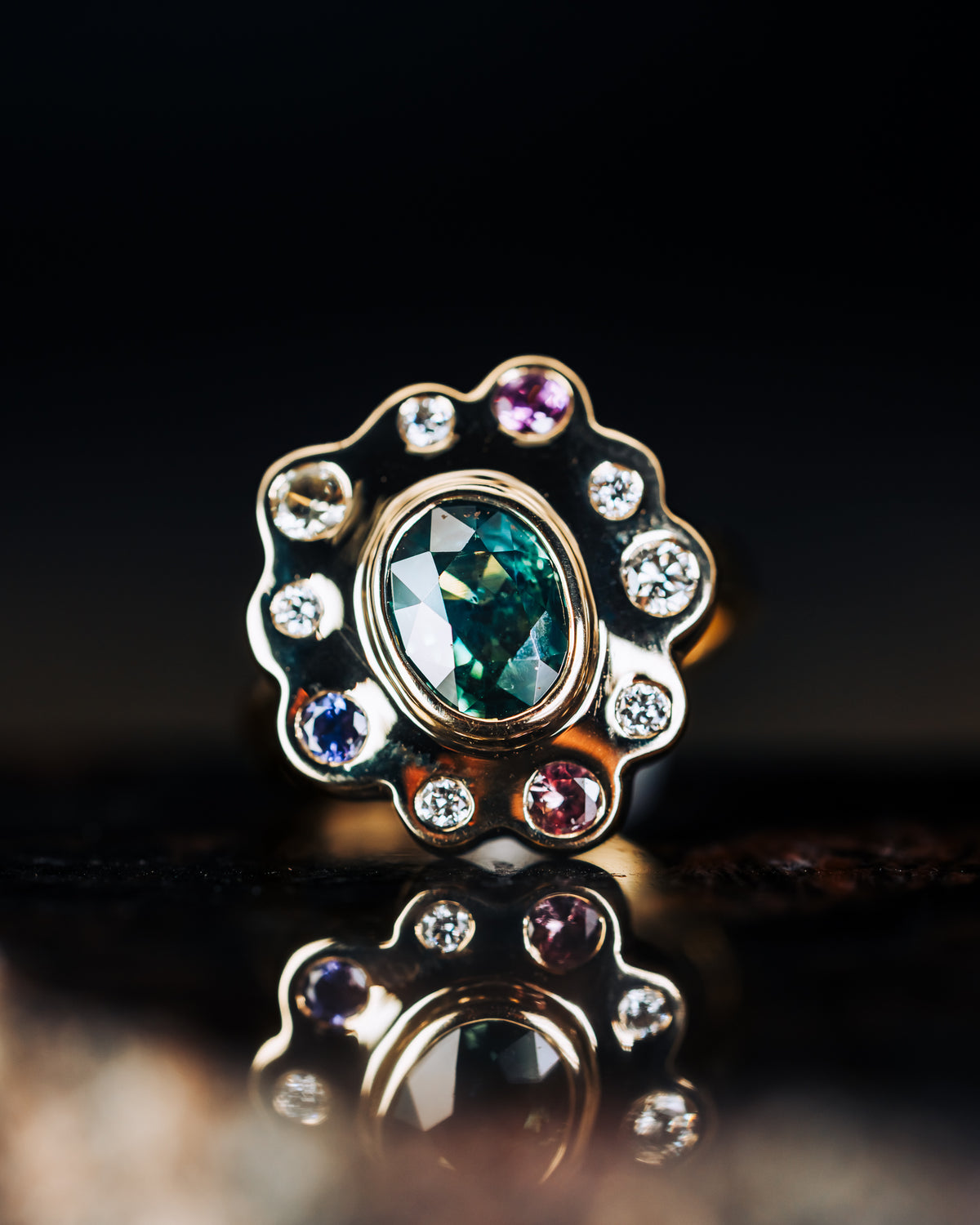 14k Yellow Gold Sapphire and Diamond Ring