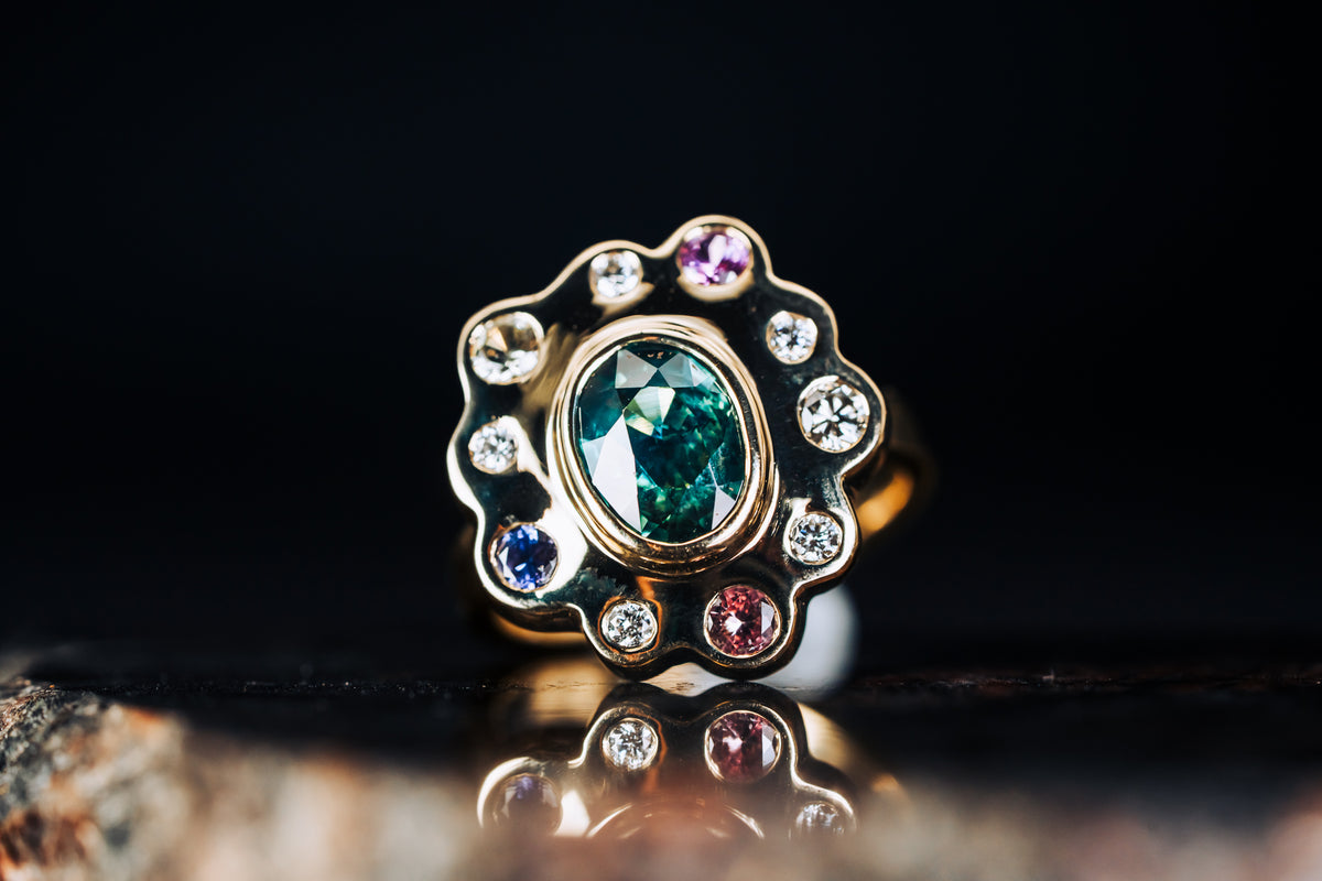 14k Yellow Gold Sapphire and Diamond Ring