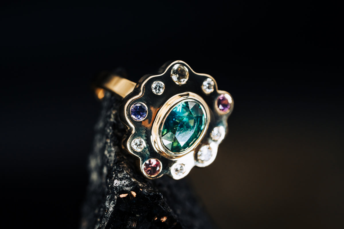 14k Yellow Gold Sapphire and Diamond Ring