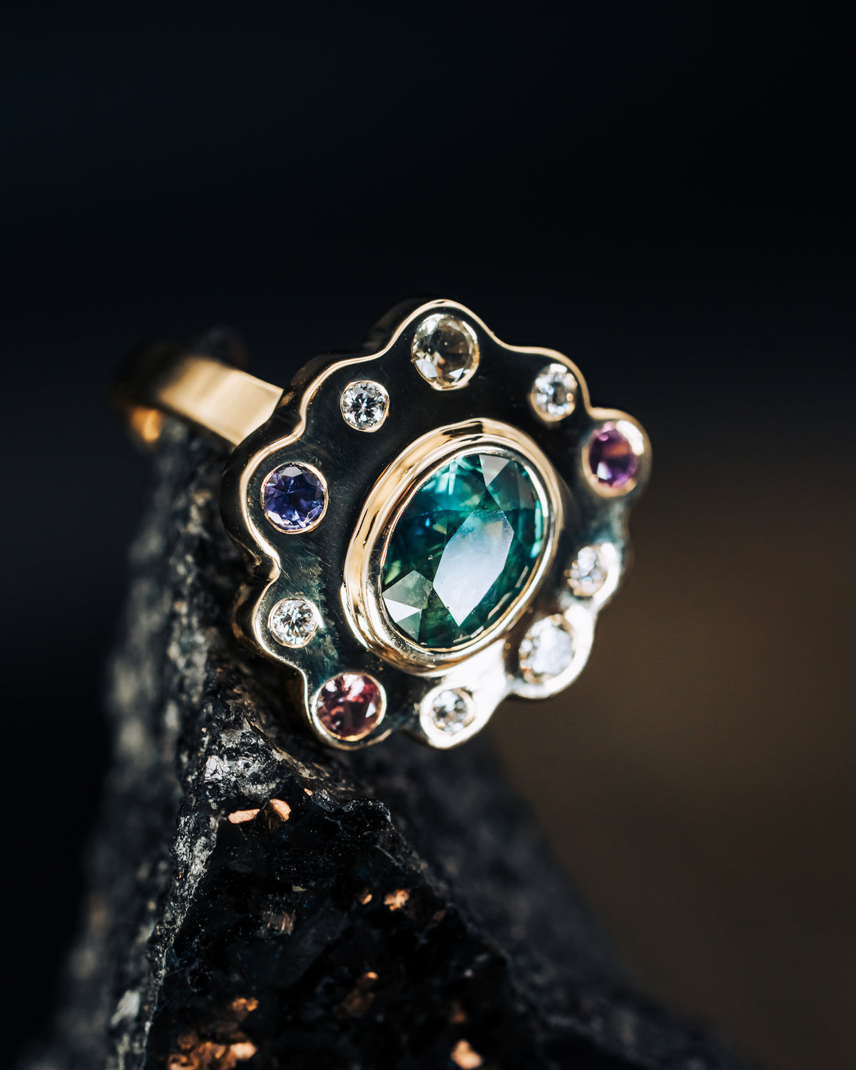 14k Yellow Gold Sapphire and Diamond Ring